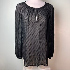 Ella Moss Black Sheer Silk Blend Blouse | Women’s Size Medium | Dot Detailing